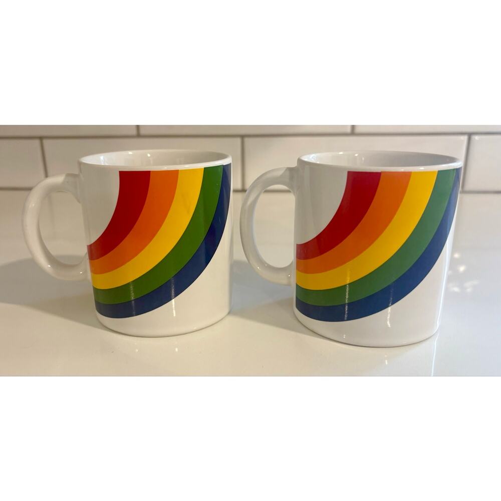 Pair of Vintage F.T.D. Rainbow Mugs made in Korea